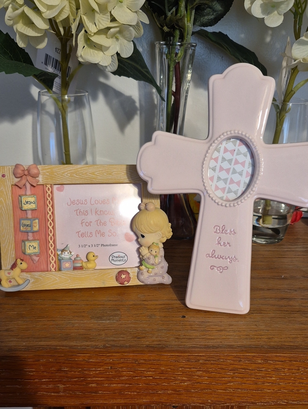 Hallmark Pink Ceramic Cross Frame with Oval Photo Opening
